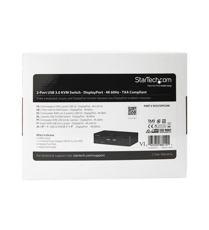 StarTech.com SV231DPU34K switch-uri pentru tastatură, mouse și monitor (KVM) Negru