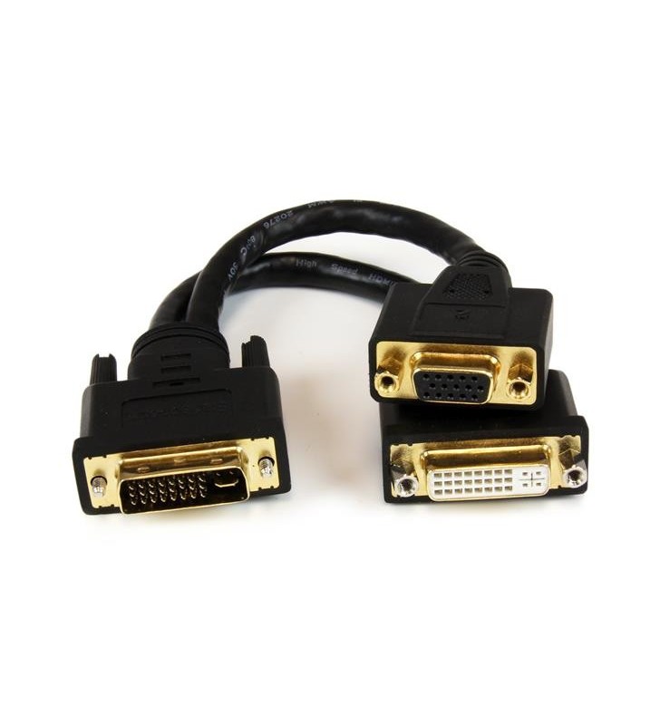 StarTech.com DVI92030202L adaptor pentru cabluri video 0,203 m DVI-I DVI-D + VGA (D-Sub) Negru