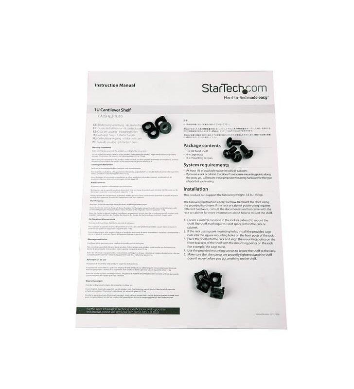 StarTech.com CABSHELF1U10 accesorii pentru carcase Sertar rack