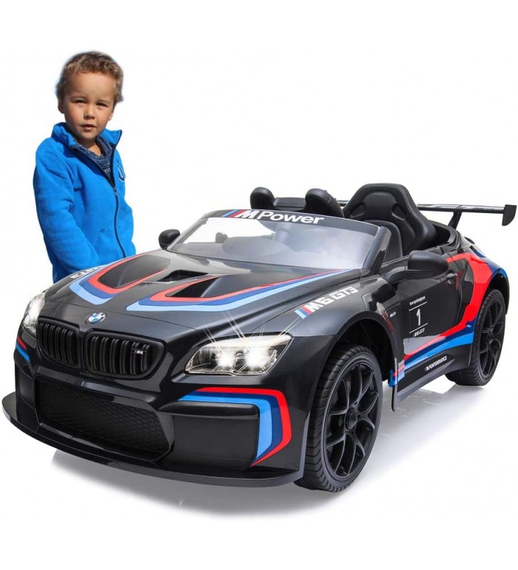 Jamara 460474 Ride-On BMW M6 GT3, Black, Powerful Drive Motors and Battery for Long Ride Time, 3 Speed, Shock Absorber, AUX Connection, Ultra Grip Rubber Ring, LED Headlight