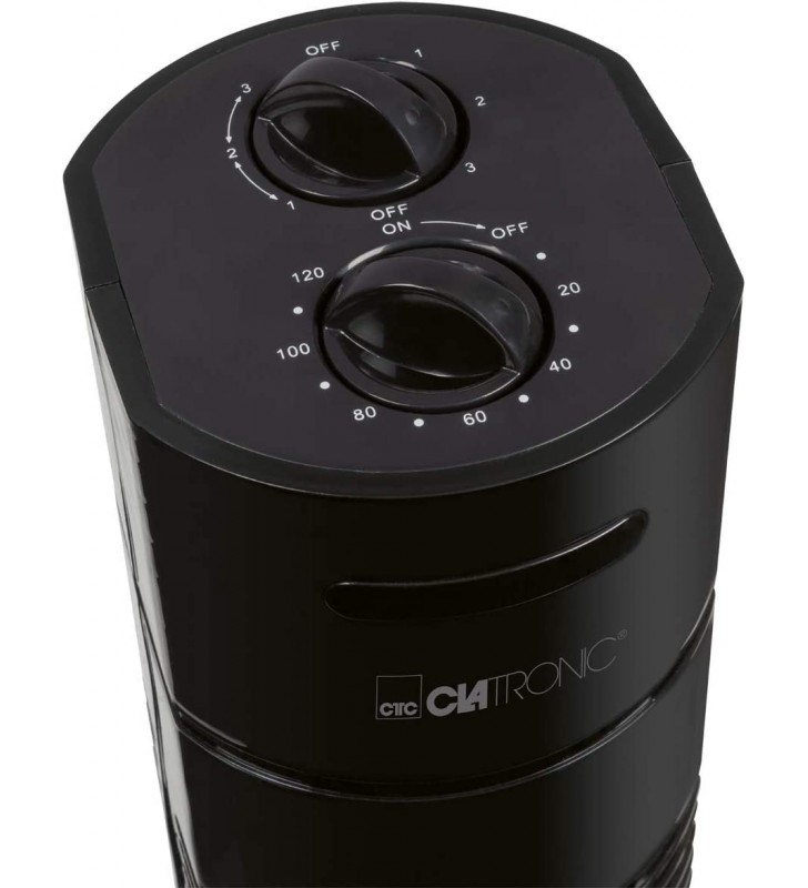 Clatronic TVL 3770 Tower Fan, 3 Speed Levels, 75° Oscillating (Switchable), 120 Minute Timer, Black