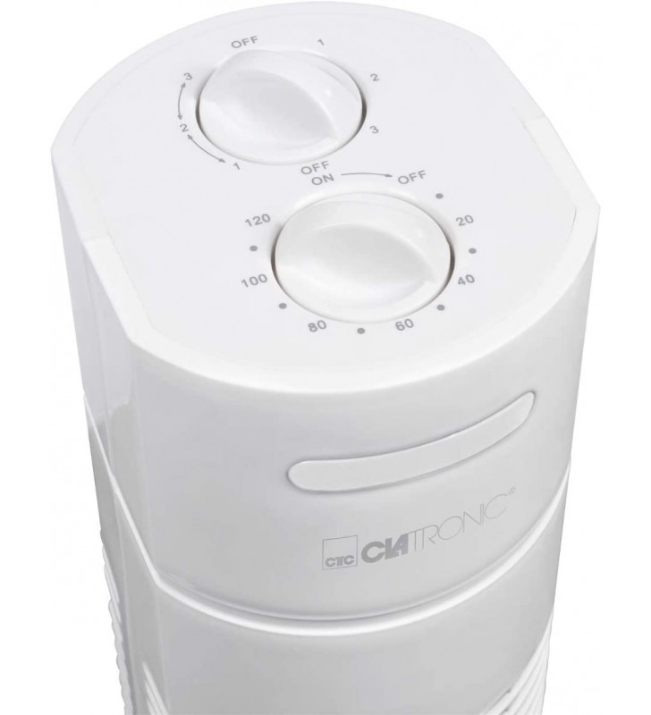 Clatronic TVL 3770 Tower Fan, 3 Speed Levels, 75° Oscillating (Switchable), 120 Minute Timer, White