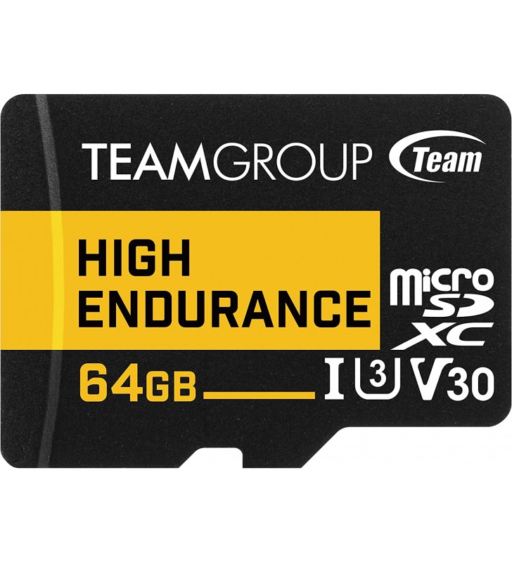 TEAMGROUP High Endurance 64GB Micro SDXC UHS-I U3 V30 4K 100MB/s (Designed for Monitoring), Durable Stable Flash Memory Card for Security Camera, 4K and Full HD Video Recording THUSDX64GIV3002