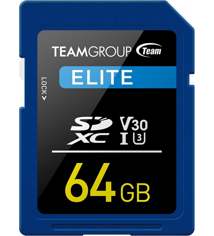 TEAMGROUP Elite 64GB SDXC UHS-I U3 V30 4K UHD Memory Card with up to 90MB/s Read Speed ​​for Professional Vloggers, Filmmakers, Photographers and Content Curators TESDXC64GIV3001