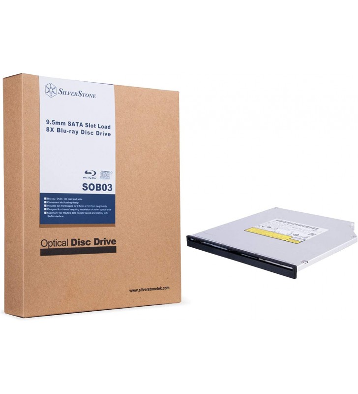 Silverstone SOB03, 9.5mm Slim Slot Loading 8X Blu-ray Drive, Read and Write Blu-ray/DVD/CD, SST-SOB03