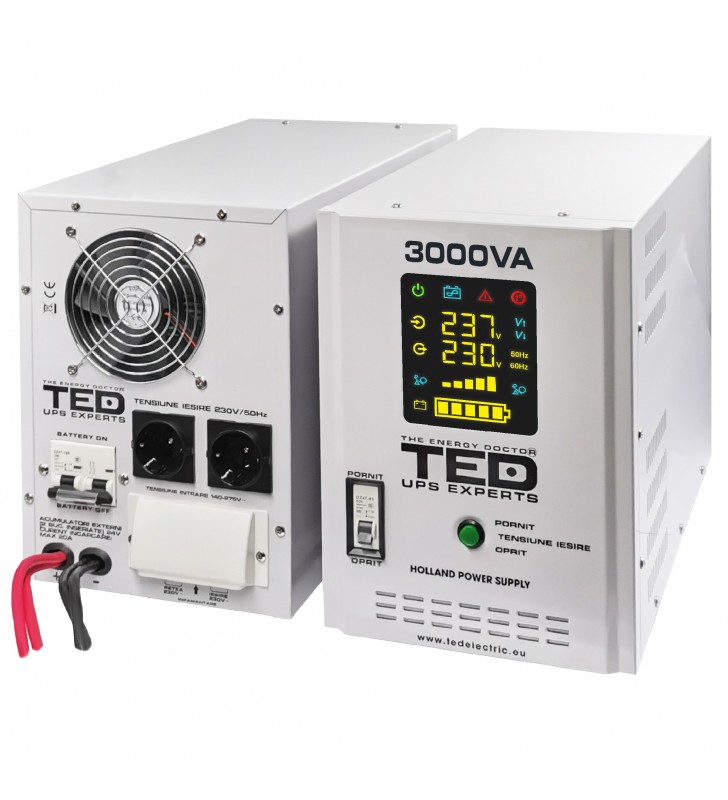 UPS 3000VA/2100W runtime extins utilizeaza doi acumulatori (neinclusi) TED UPS Expert TED001672