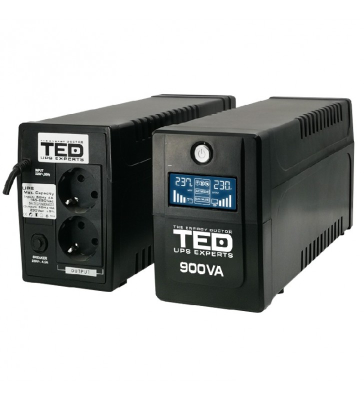 UPS 900VA / 500W LCD display Line Interactive cu stabilizator 2 iesiri schuko TED UPS Expert TED001566