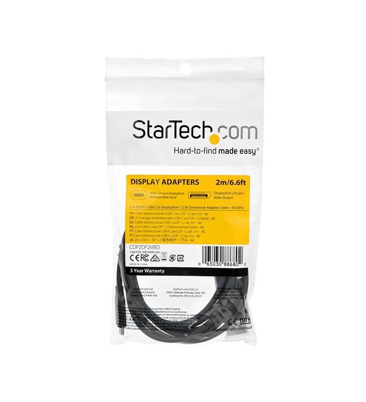 StarTech.com CDP2DP2MBD adaptor pentru cabluri video 2 m USB tip-C DisplayPort Negru