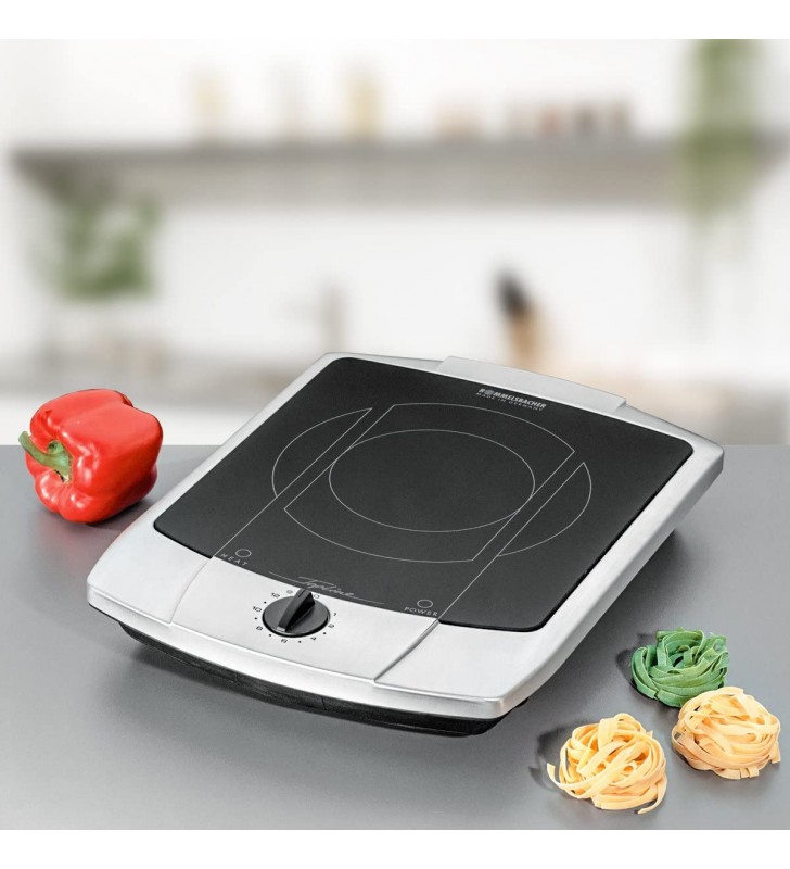 ROMMELSBACHER CT 2200/E Single Hob - Made in Germany, Ceramic Cooking Surface, 2-Circle Heating Element 140/210 mm, Energy Saving, Short Heating Time, Continuous Control, Overheating Protection, Stainless Steel [Energy Class A]