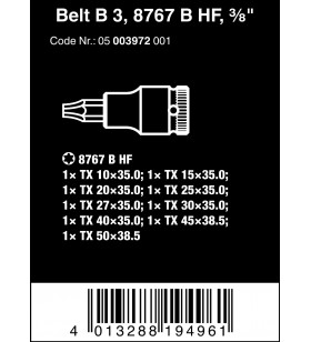 Wera 05003972001 Belt B 3 TORX® HF Zyklop Key Set with Holding Feature, 3/8-Inch Drive, 9-Piece