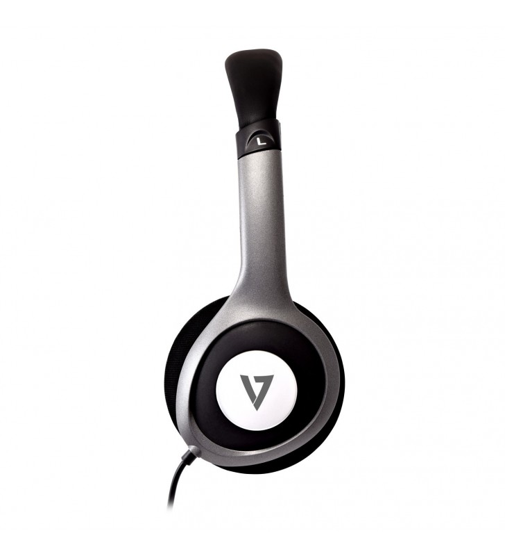 V7 HA520-2EP cască audio & cască cu microfon Căști Bandă de fixare pe cap Negru, Argint