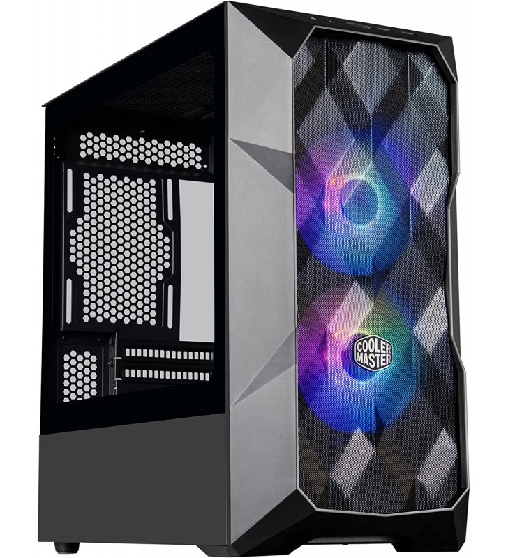 Cooler Master TD300 Mesh Micro-ATX Tower with Removable Top and Polygonal Mesh Front Panel, Tempered Glass ARGB/PWM Hub, Dual PWM ARGB Lighting Fans