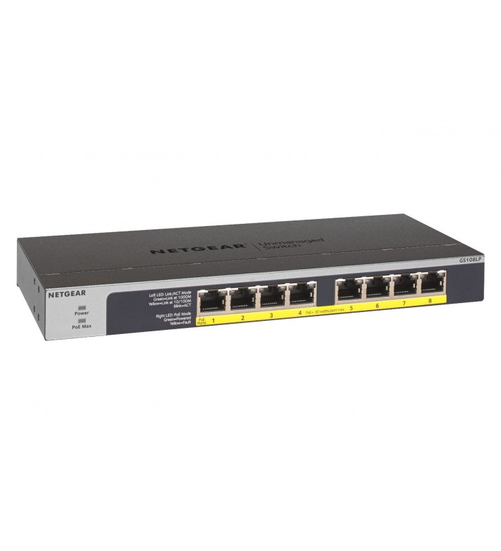 Netgear GS108LP Fara management Gigabit Ethernet (10/100/1000) Negru, Gri 1U Power over Ethernet (PoE) Suport