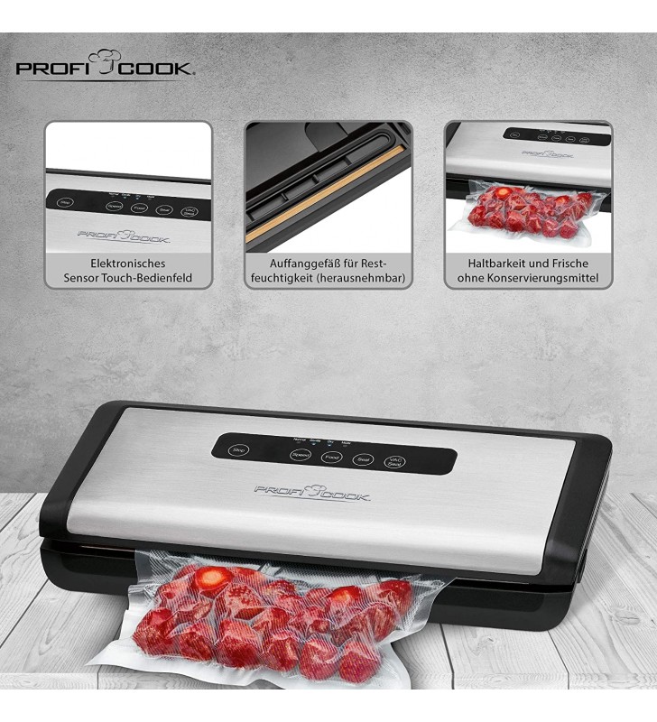 Profi Cook PC-VK 1146 Fully Automatic Stainless Steel Vacuum Sealer with Electronic Sensor Touch Control Panel Black / Stainless Steel 2