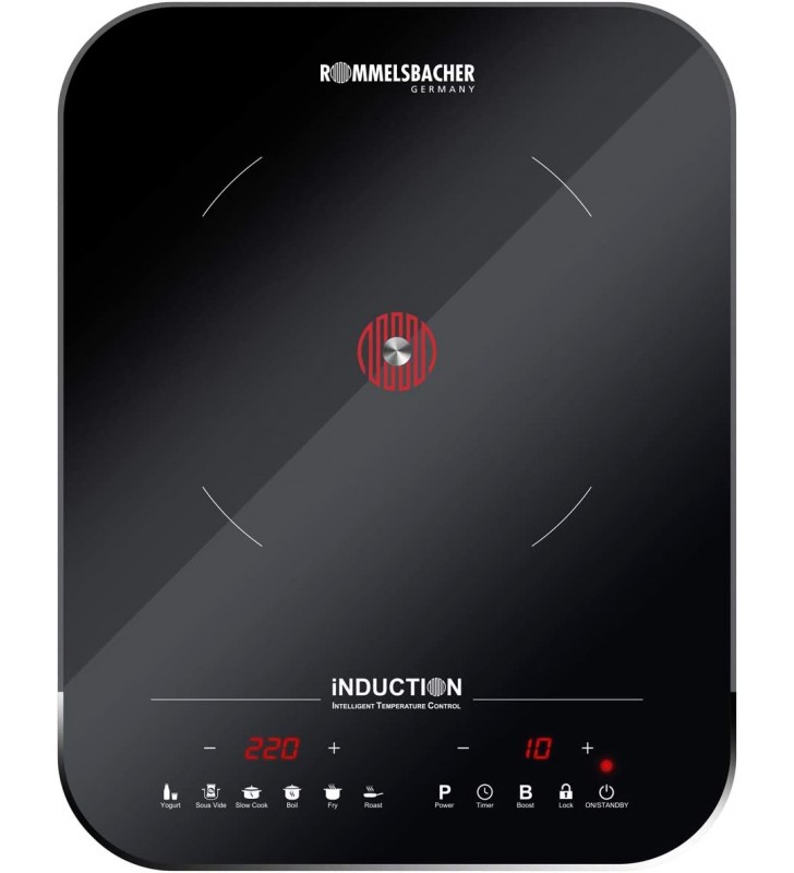 ROMMELSBACHER CTS 2000/IN Single Hob - Induction, Innovative Temperature Sensor, Replaces Many Kitchen Appliances: 6 Programmes (e.g. Yogurt, Sous Vide, Frying), Individually Adjustable