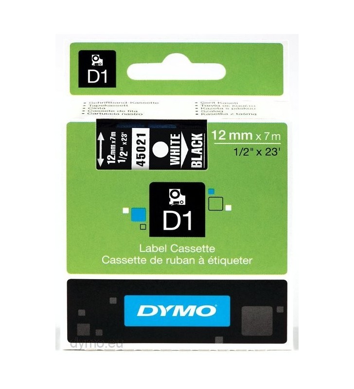 DYMO D1 Standard - White on Black - 12mm benzi pentru etichete Alb pe negru