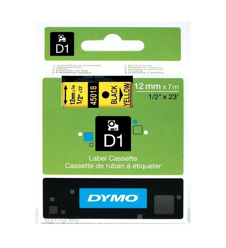 DYMO D1 Standard - Black on Yellow - 12mm benzi pentru etichete Negru pe galben