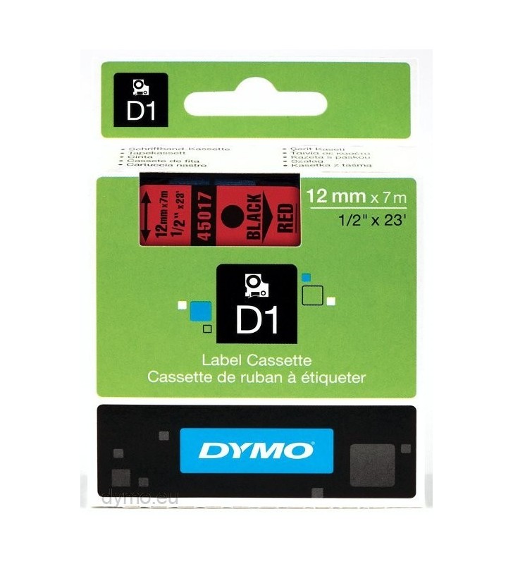 DYMO D1 Standard - Black on Red - 12mm benzi pentru etichete Negru pe rosu