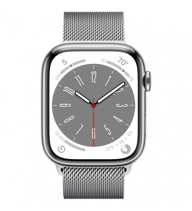 Watch Series 8 GPS + Cellular, 45mm Stainless Steel Case, Silver with Milanese Loop (MNKJ3FD/A)