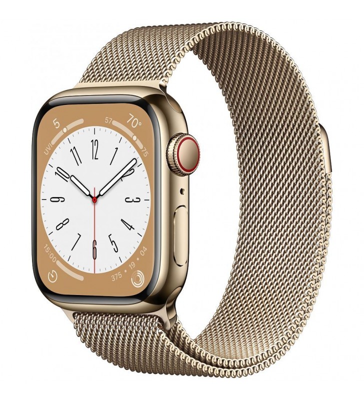 Watch Series 8 GPS + Cellular, 45mm Stainless Steel Case, Gold with Milanese Loop (MNKQ3FD/A)