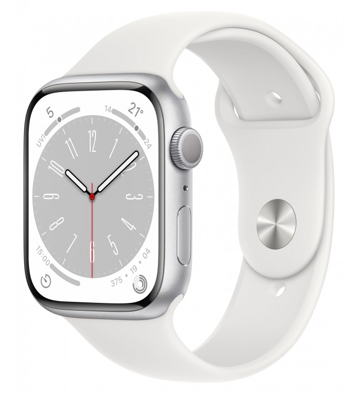 Apple Watch Series 8 (45mm) GPS Smartwatch aluminum with sport bracelet silver/white (MP6N3FD/A)