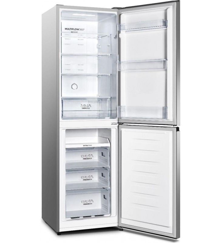 Gorenje NRK418ECS4 fridge-freezer, 55cm wide, 256L, NoFrost Plus, LED lighting, brushed metal grey