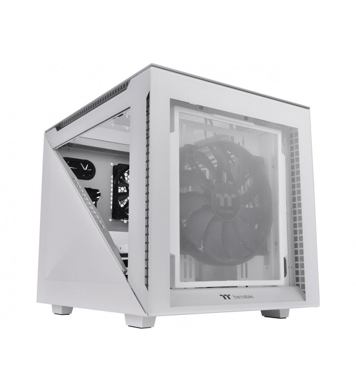 Thermaltake Divider 200 TG Snow Edition Triangular Tempered Glass Side Panel Micro-ATX Computer Case with Pre-stalled 200mm Front Fan + 120mm Rear Fan CA-1V1-00S6WN-00