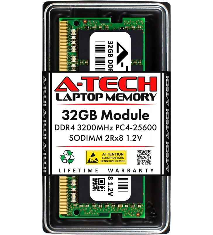 A-Tech 32GB DDR4 3200 MHz SODIMM PC4-25600 (PC4-3200AA) CL22 2Rx8 Non-ECC Laptop RAM Memory Module