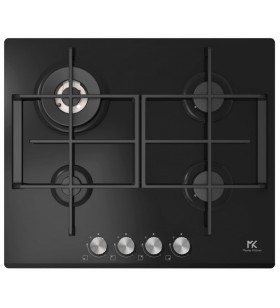 Plita gaz Master Kitchen, gama Edge, design sticla neagra, latime 60 cm, 4 arzatoare, gratare fonta, arzator wok, aprindere integrata, siguranta arzatoare