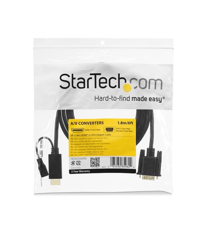 StarTech.com HD2VGAMM10 adaptor pentru cabluri video 3 m VGA (D-Sub) HDMI + Micro USB Negru