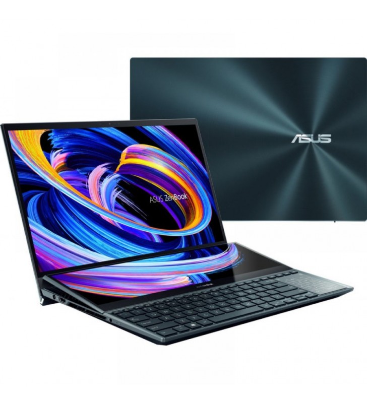 Laptop ASUS ZenBook Pro Duo 15 OLED UX582ZW, i7-12700H, 15.6 inch, Touch, RAM 32GB, SSD 1TB, GeForce RTX 3070 Ti 8GB, Windows 11 Pro, Celestial Blue