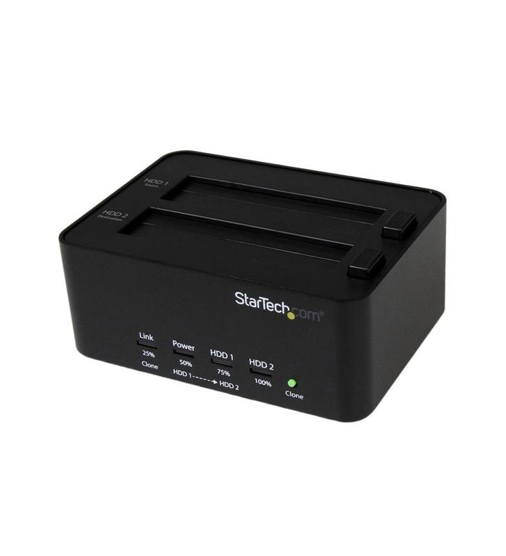 StarTech.com SATDOCK2REU3 dispozitive de copiere a discurilor optice Dispozitiv de copiere HDD/SSD 1 copii Negru