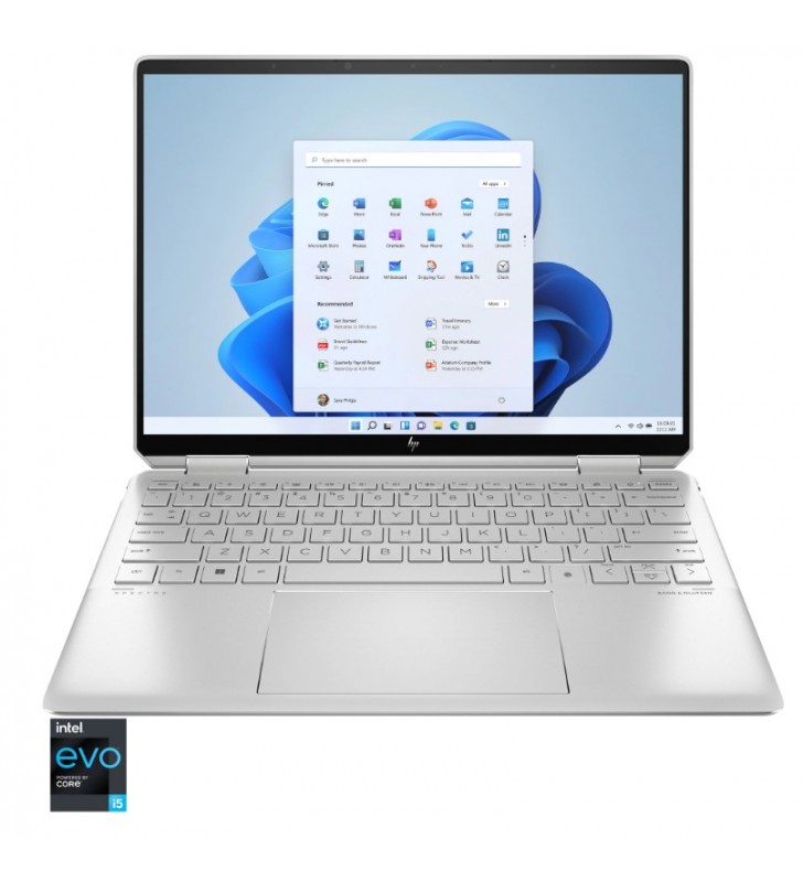 Laptop HP Spectre x360 cu procesor Intel® Core™ i5-1235U pana la 4.40 GHz, 13.5" WUXGA+ (1920x1280), Touch, 16GB DDR4, 1TB SSD, Intel Iris Xe Graphics, Windows 11 Home, Natural Silver