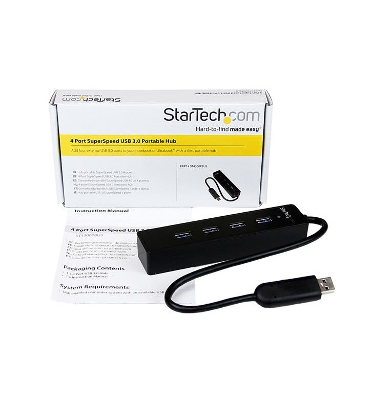 StarTech.com ST4300PBU3 hub-uri de interfață USB 3.2 Gen 1 (3.1 Gen 1) Type-A 5000 Mbit/s Negru