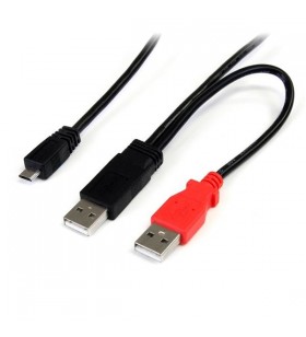 StarTech.com USB2HAUBY3 cabluri USB 0,3 m 2.0 Micro-USB B 2 x USB A Negru