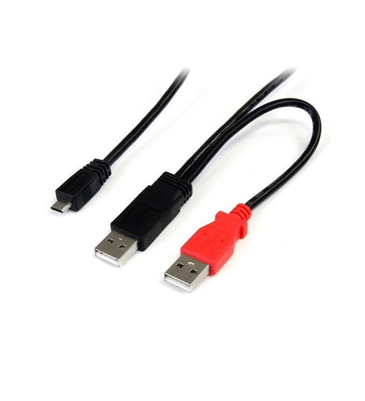 StarTech.com USB2HAUBY3 cabluri USB 0,3 m 2.0 Micro-USB B 2 x USB A Negru