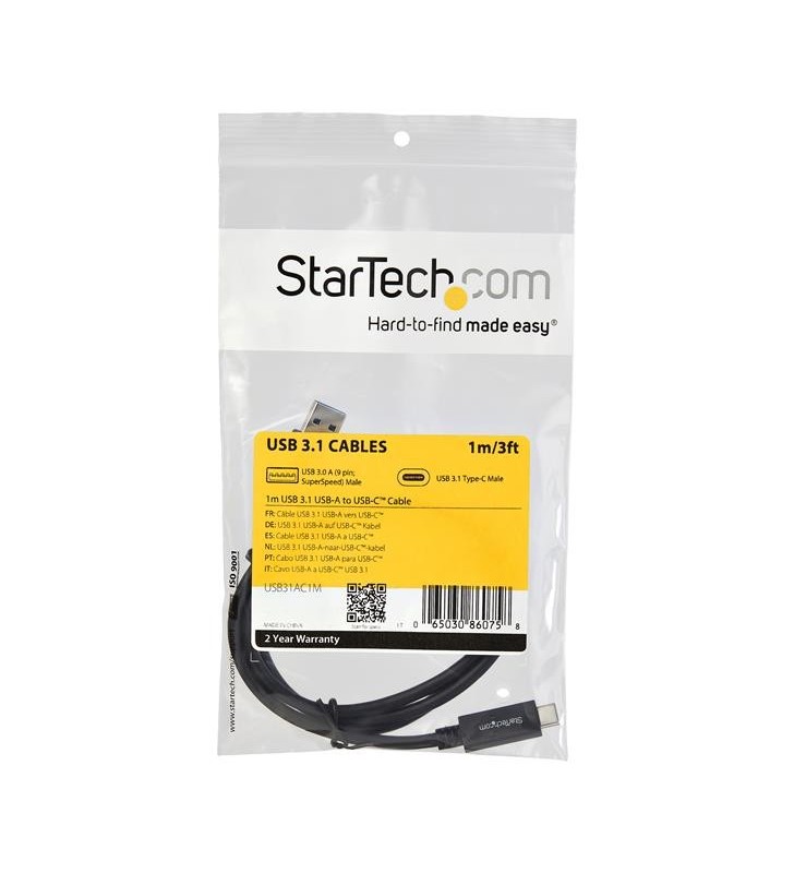 StarTech.com USB31AC1M cabluri USB 1 m 3.2 Gen 2 (3.1 Gen 2) USB A USB C Negru