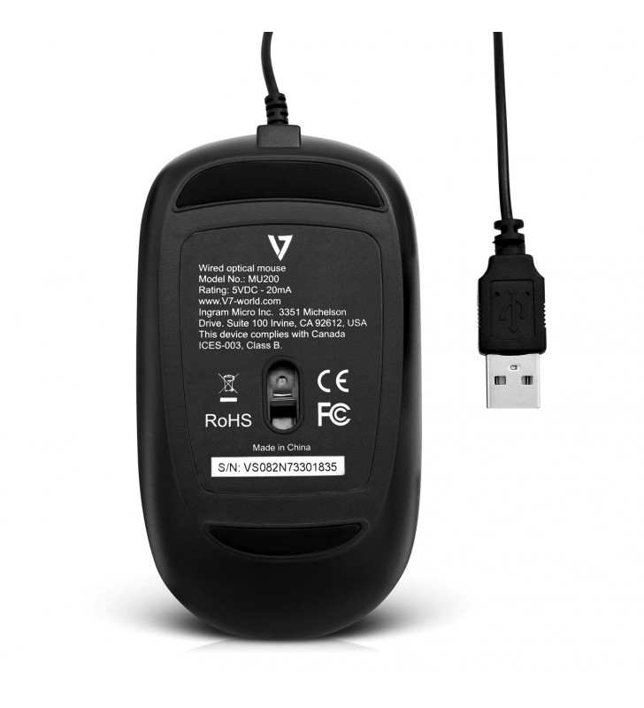 V7 MU200-1E mouse-uri USB Tip-A Optice 1600 DPI Ambidextru