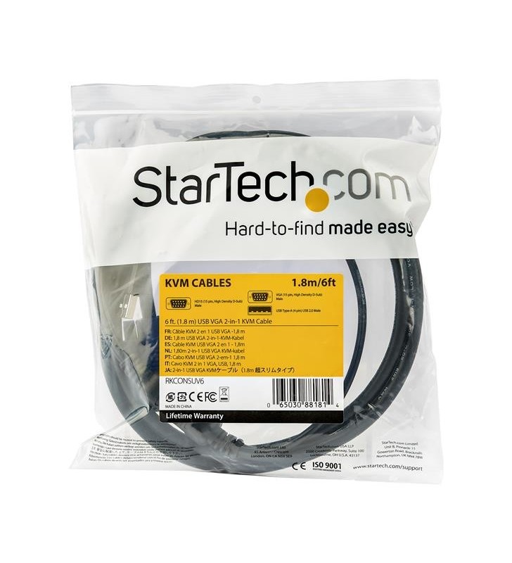 StarTech.com RKCONSUV6 cabluri KVM 1,8 m Negru