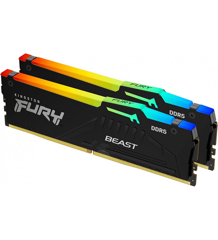 Kingston Fury Beast RGB 64GB 5600MT/s DDR5 CL40 DIMM Desktop Memory (Kit of 2) | Intel XMP 3.0 | Infrared Sync Technology | Overclocking stability | KF556C40BBAK2-64
