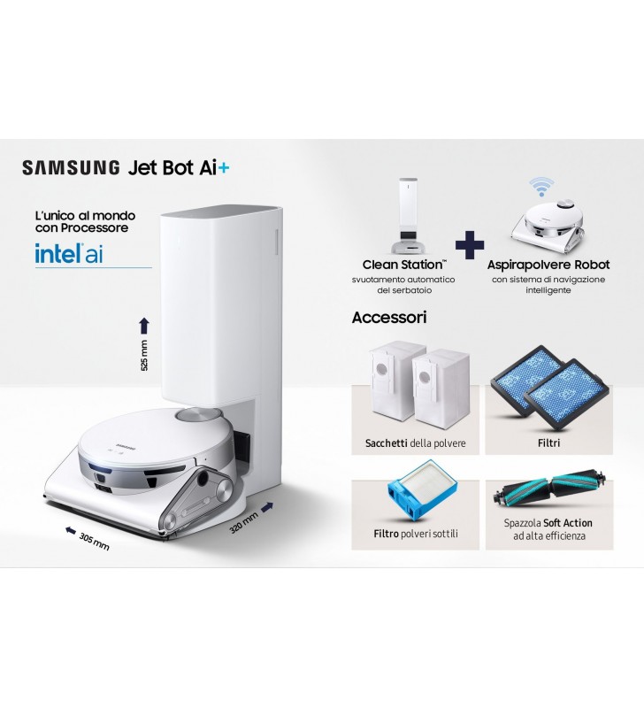 Samsung Jet Bot AI+ aspiratoare robot 0,2 L Fără sac Argint, Alb