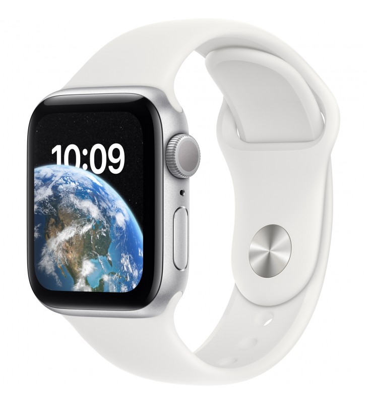 Apple Watch SE 2 (2022), GPS, Carcasa Silver Aluminium 40mm, White Sport Band