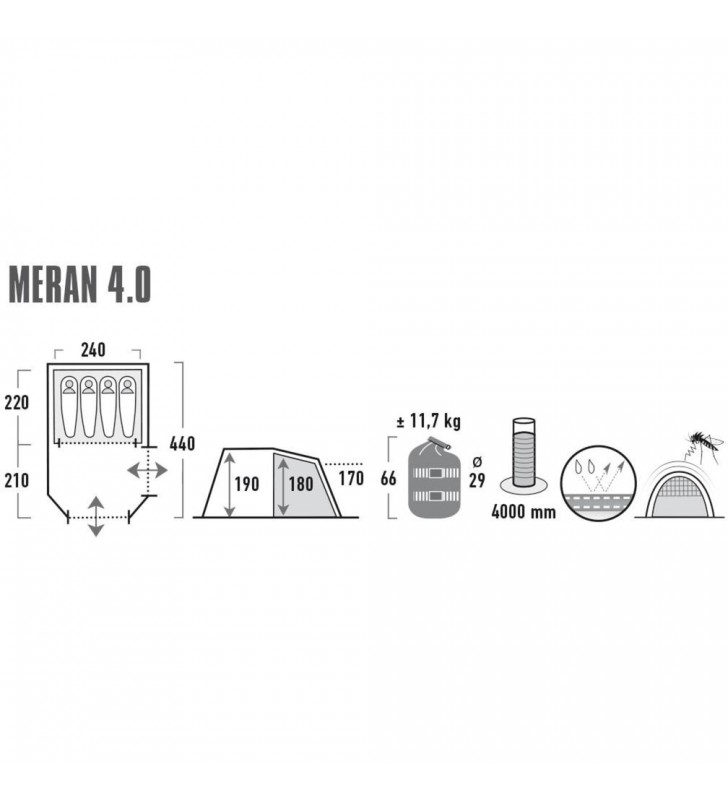 Cort tunel familial High Peak Meran 4.0 (gri-verzui)