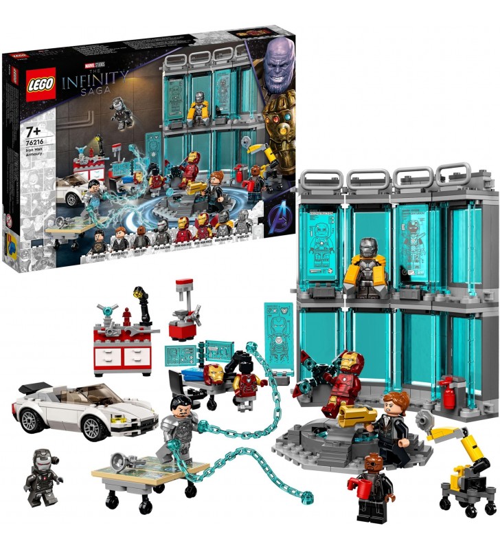 Jucărie de construcție a atelierului lui Iron Man LEGO 76216 Marvel Super Heroes (Set Răzbunători cu minifigurine)