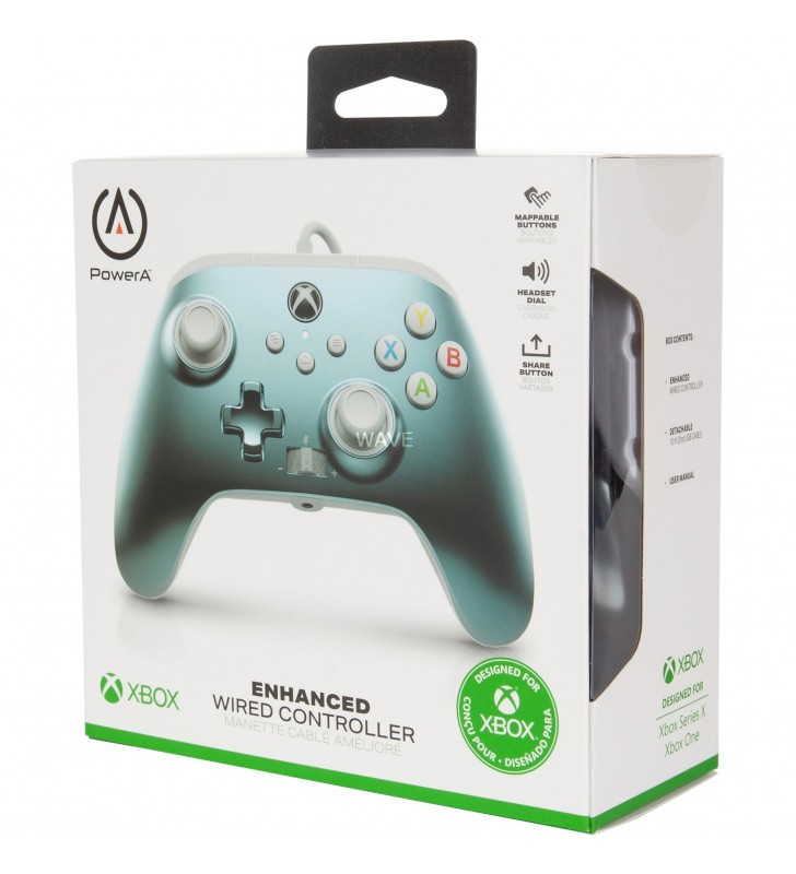 Controler cu fir îmbunătățit PowerA pentru Xbox Series X|S, Gamepad (argint, gheață metalică)