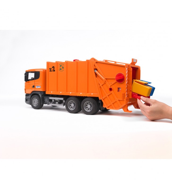 bruder SCANIA R seria camion de gunoi, model vehicul (portocale)