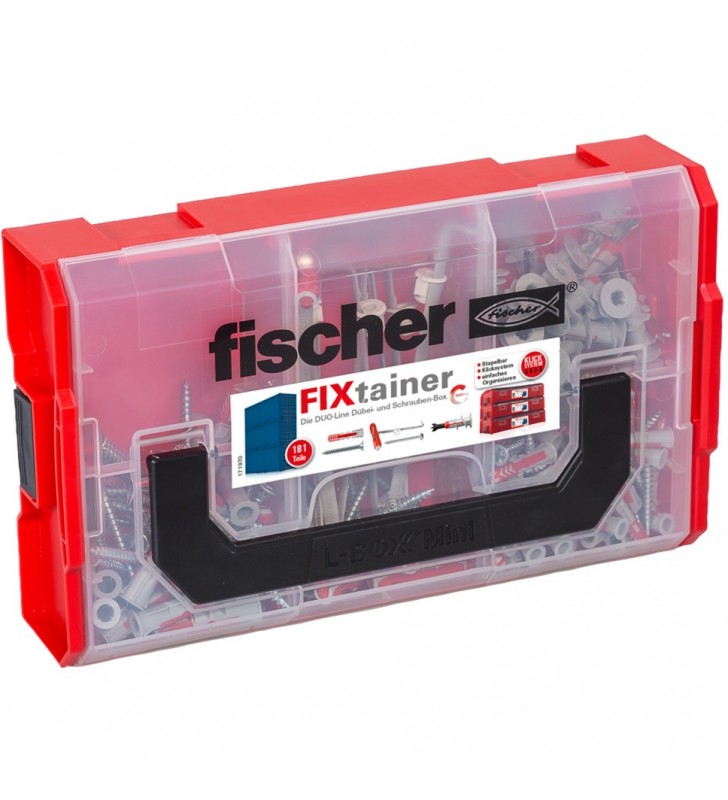 fischer FixTainer-DUOLINE, diblu (gri deschis/rosu, cu suruburi, 181 bucati)