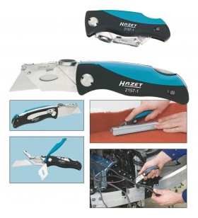 Cuțit pliant Hazet 2157-1 (negru/albastru, prindere confortabilă din ABS rezistent la impact)