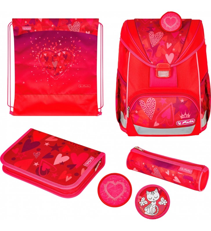 Herlitz UltraLight Plus Sweet Hearts, ghiozdan (roșu/roz, inclusiv trusă de 16 piese, trusă, geantă de sport)