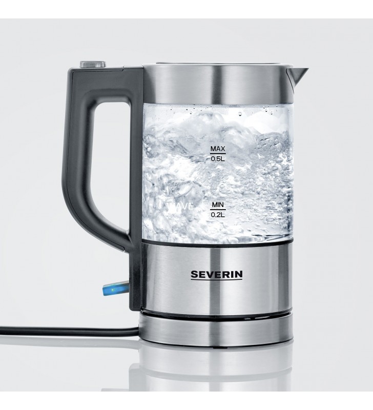 Severin Mini ceainic din sticlă WK 3420 (oțel inoxidabil/negru, 0,5 litri)